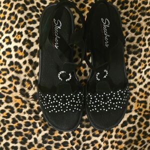 Skechers Women's Black Sandals with Sparkling Accents